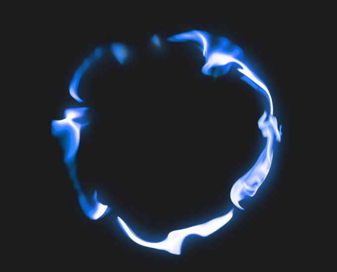 Flame frame, blue circle shape, realistic burning fire